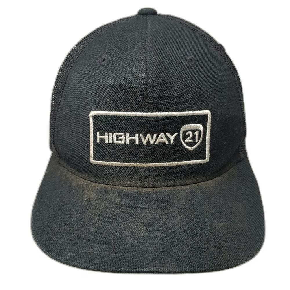 Highway 21 Trucker Hat Black One Size Mesh Back Snapback Motorcycle Gear Patch